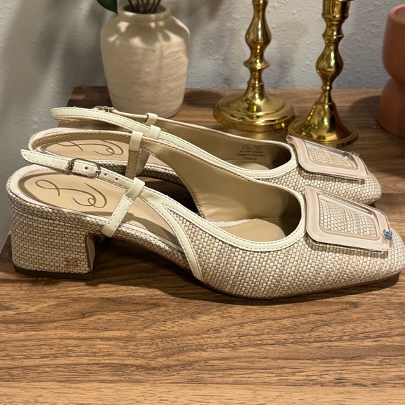 Sam Edelman Women's 8.5 Light Natural Tracie Slingback Heels Elegant Wedding - Picture 1 of 5